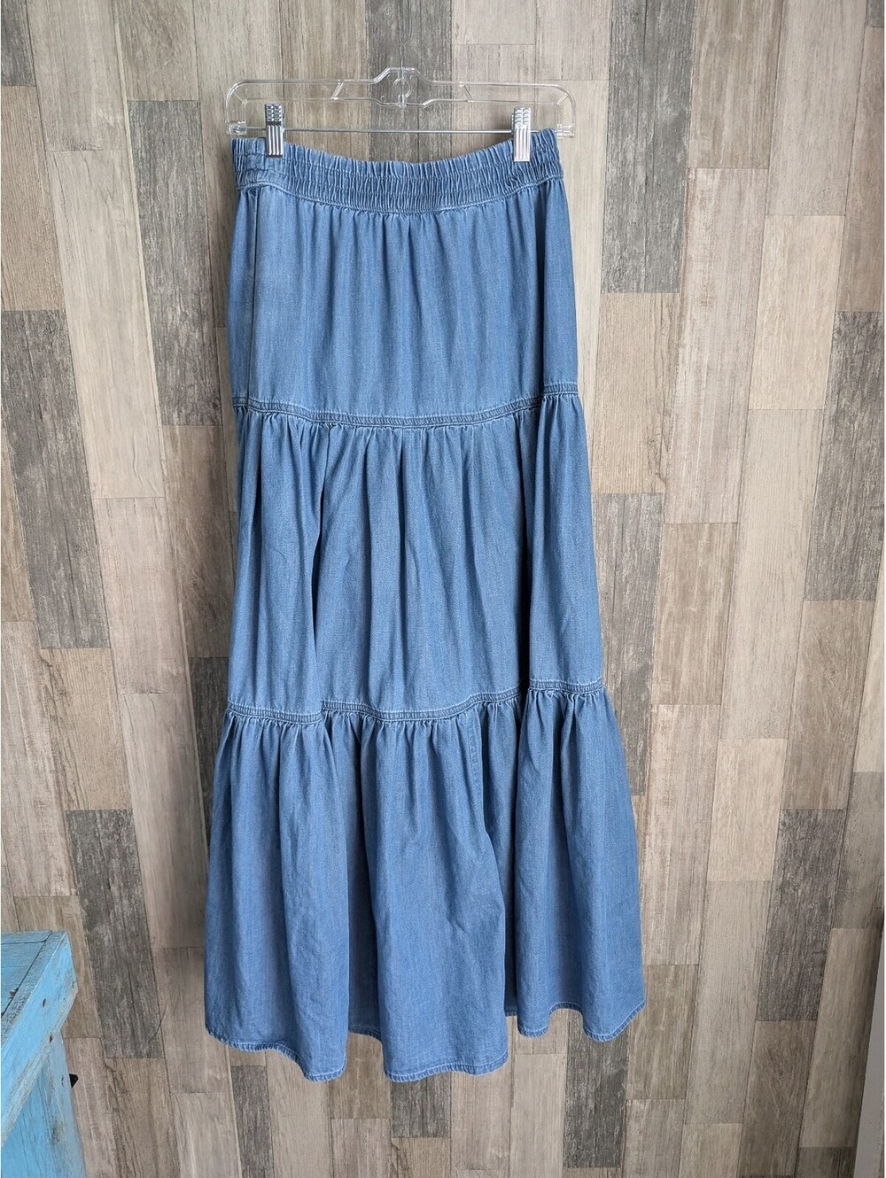 Zara indietex jean tiered maxi skirt pre owned xs